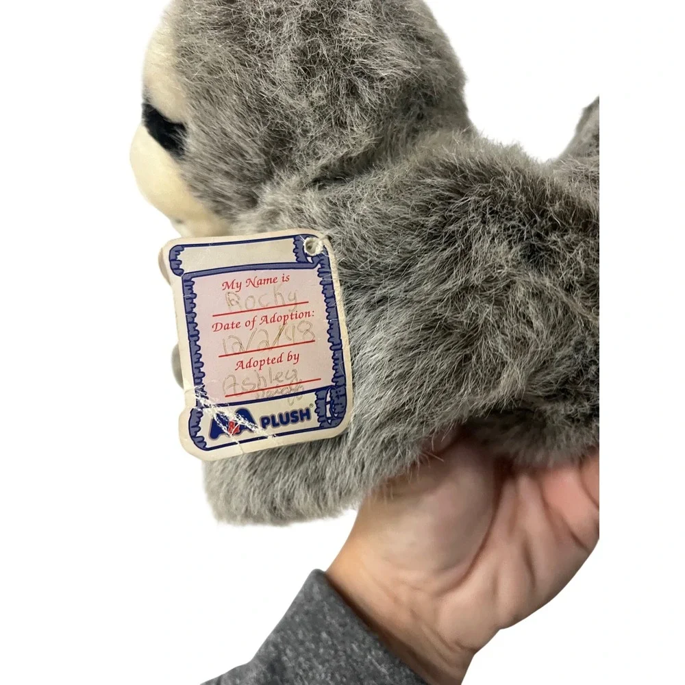 Vintage A&A Plush Flopsies Raccoon Stuffed Animal Bean Bag Grey Black 1998 Tag